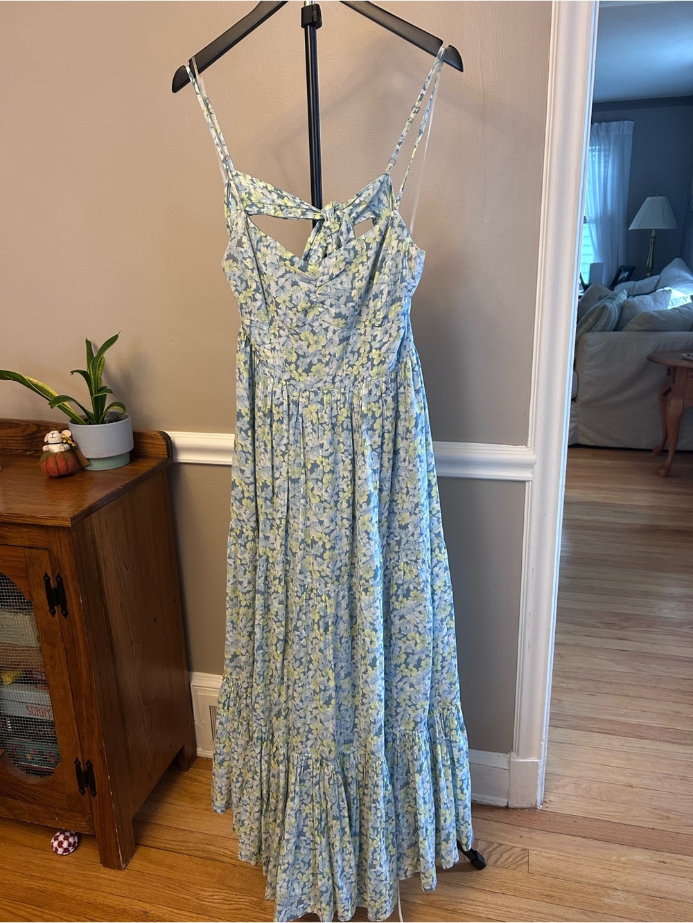 American Eagle Outfitters Light Blue Floral Maxi Dress with Yellow Accents